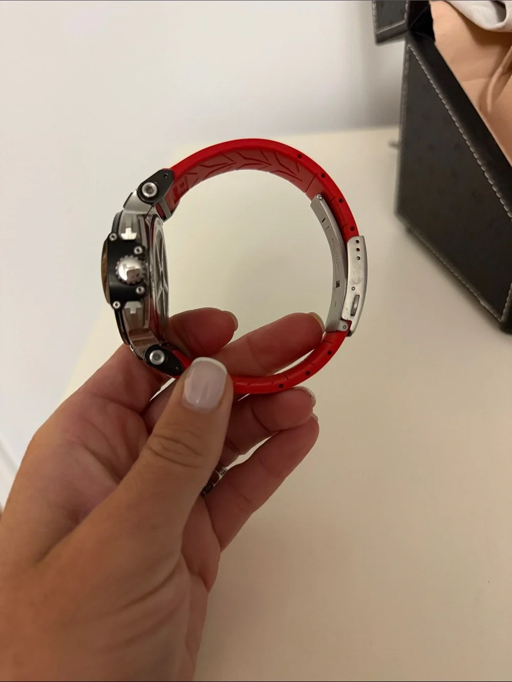 Tissot Black Dial Chronograph with Red Leather Strap
